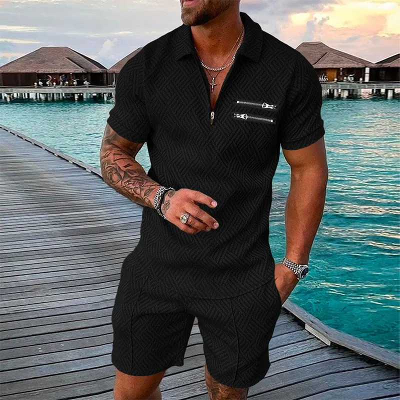 Men's Casual Printed Polo Suit