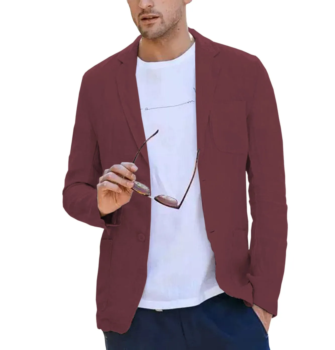 Men's Casual Summer Linen Notch Lapel Suit for Blazer