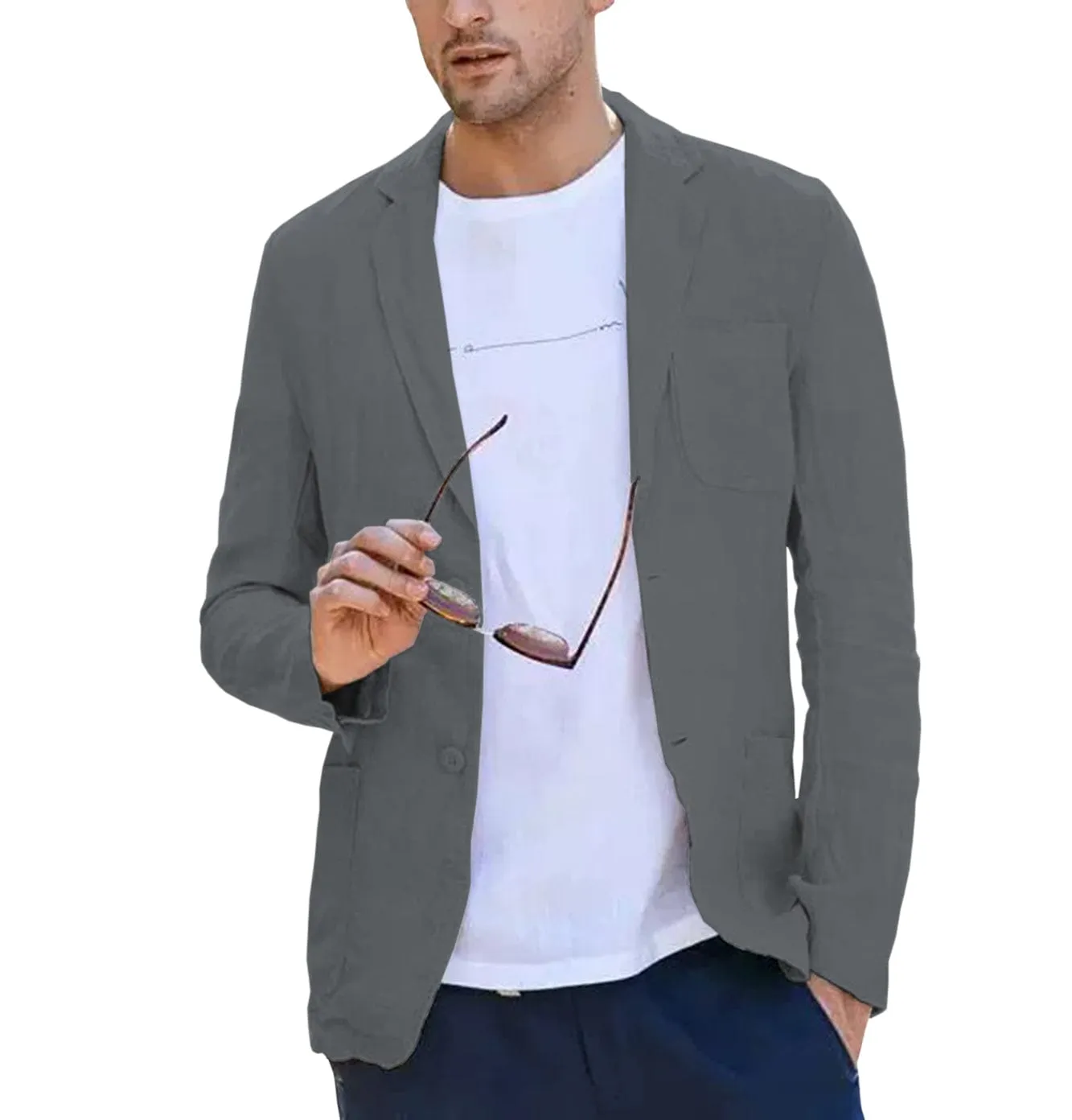 Men's Casual Summer Linen Notch Lapel Suit for Blazer