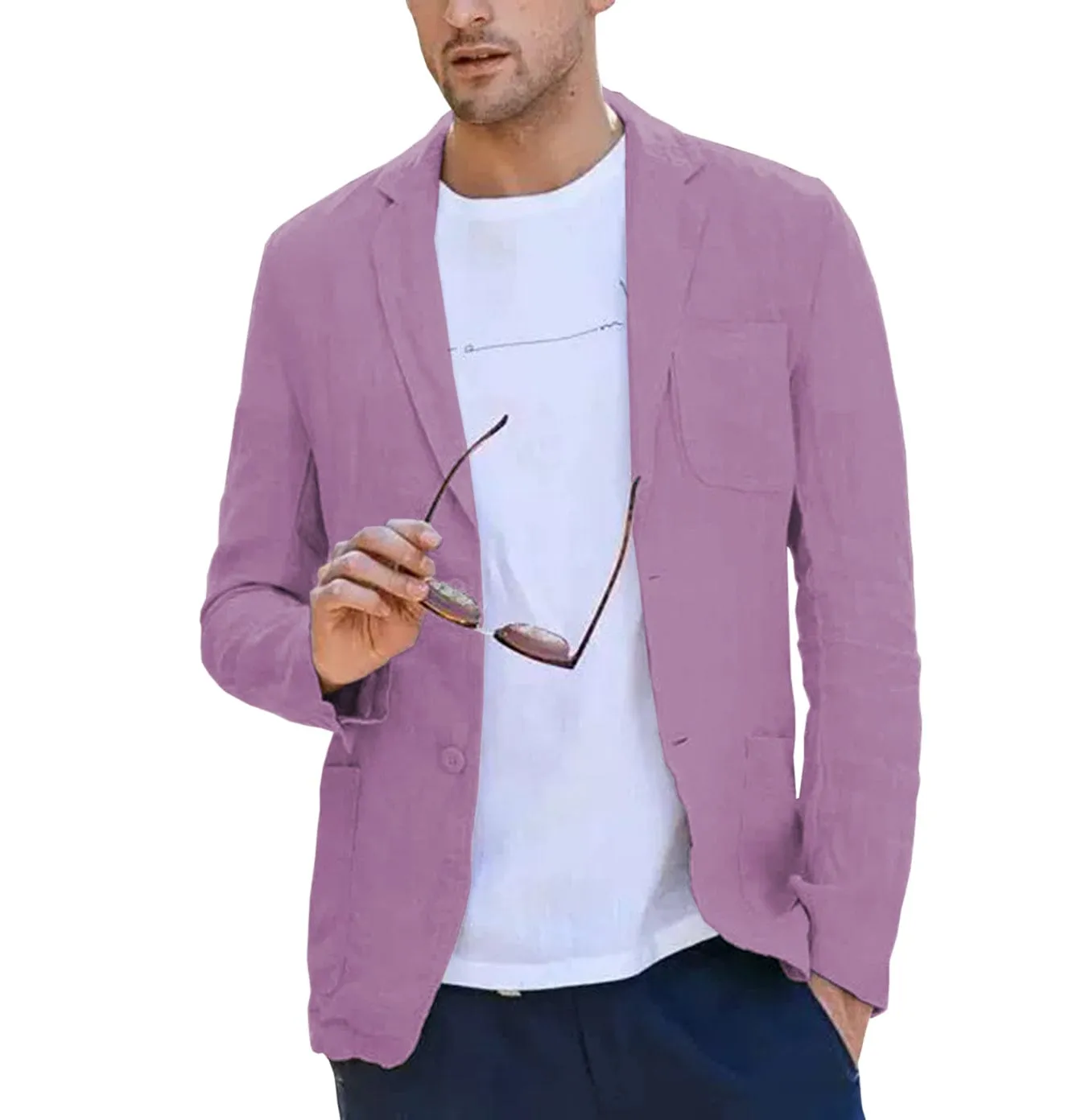 Men's Casual Summer Linen Notch Lapel Suit for Blazer