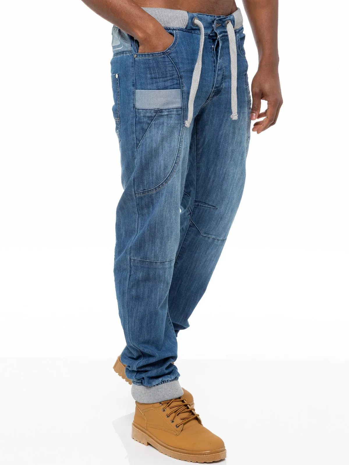 Mens Cuffed Fit Denim Jeans | Enzo Designer Menswear