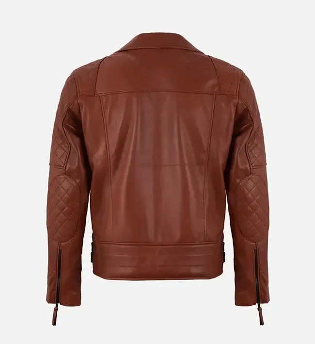 Men's Dark Brown Quilted Asymmetrical Biker Leather Jacket