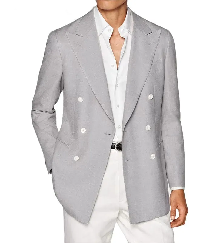 Men's Linen Fashion Notch Lapel Double Breasted Solid Blazer