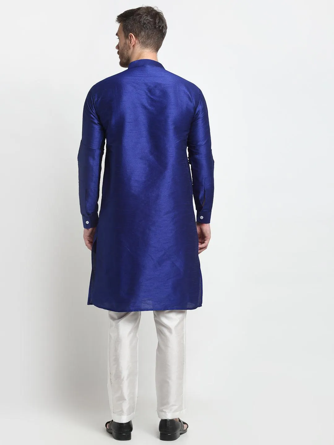 Men's Royal Blue Solid Kurta With Churidaar Pyjama - Benstoke