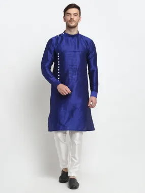 Men's Royal Blue Solid Kurta With Churidaar Pyjama - Benstoke