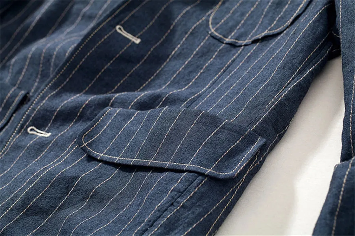 Men's Striped Cotton Linen Blazer - Thin Stylish Suit