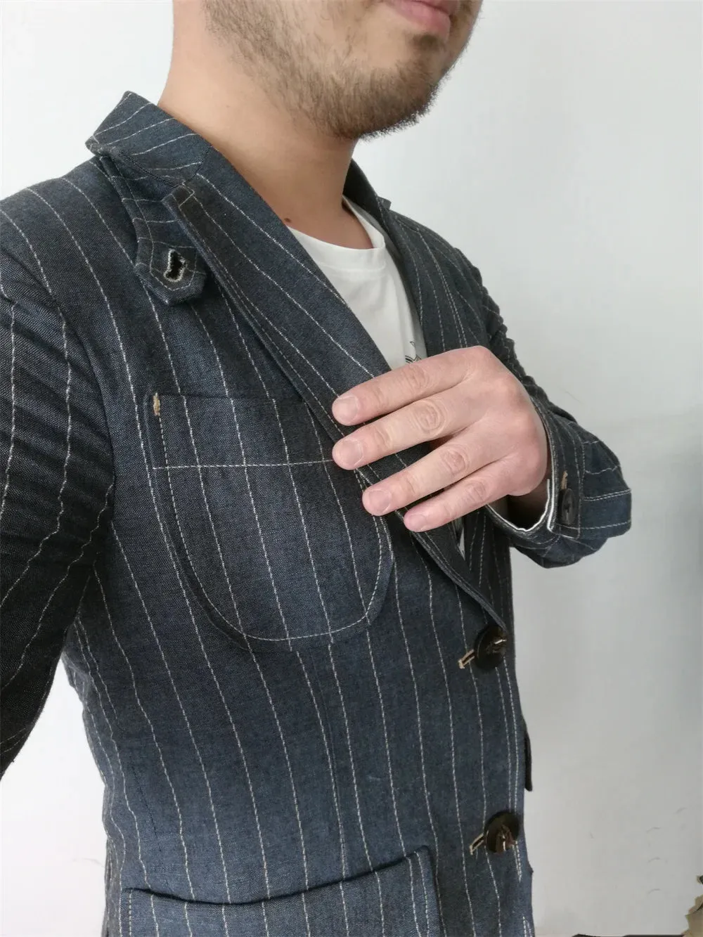 Men's Striped Cotton Linen Blazer - Thin Stylish Suit