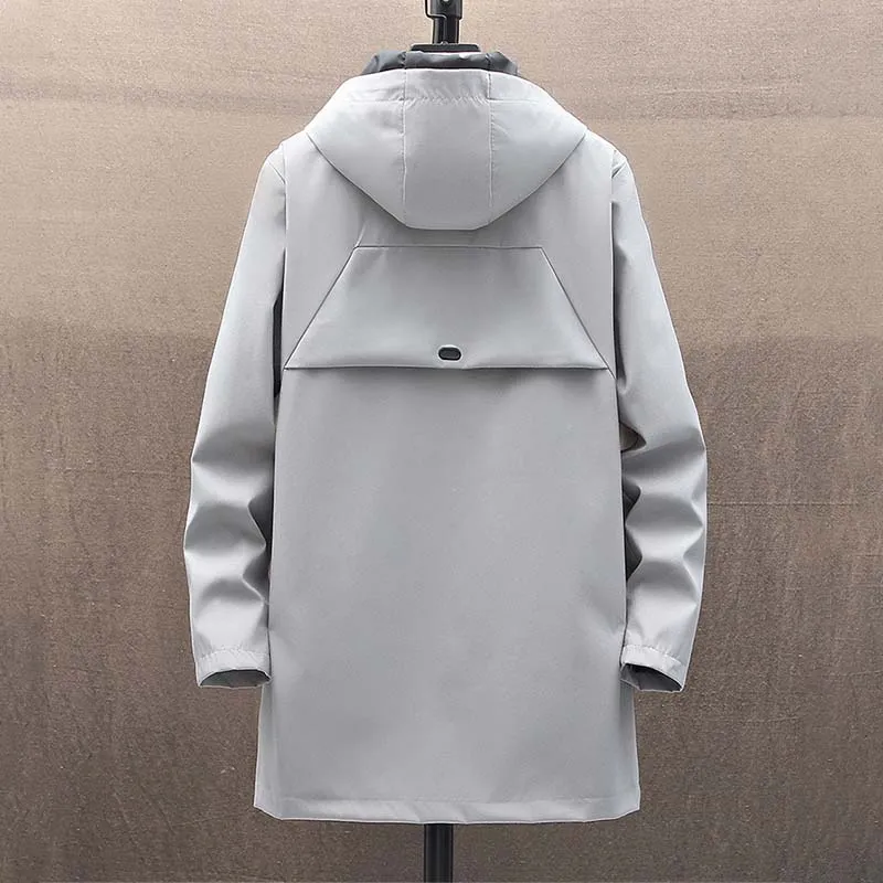 Men's Winter Long Hooded Jacket Business Overcoat Mid Length Trench Coat