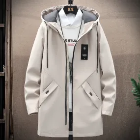 Men's Winter Long Hooded Jacket Business Overcoat Mid Length Trench Coat