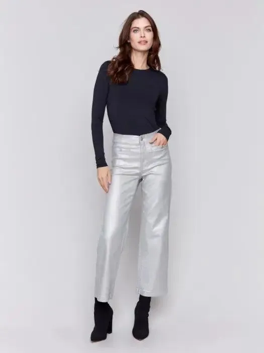 Metallic Wax Flared Pants