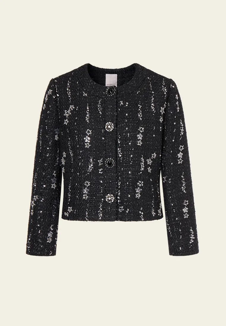 Meteor Shower Embellished Cropped Tweed Jacket