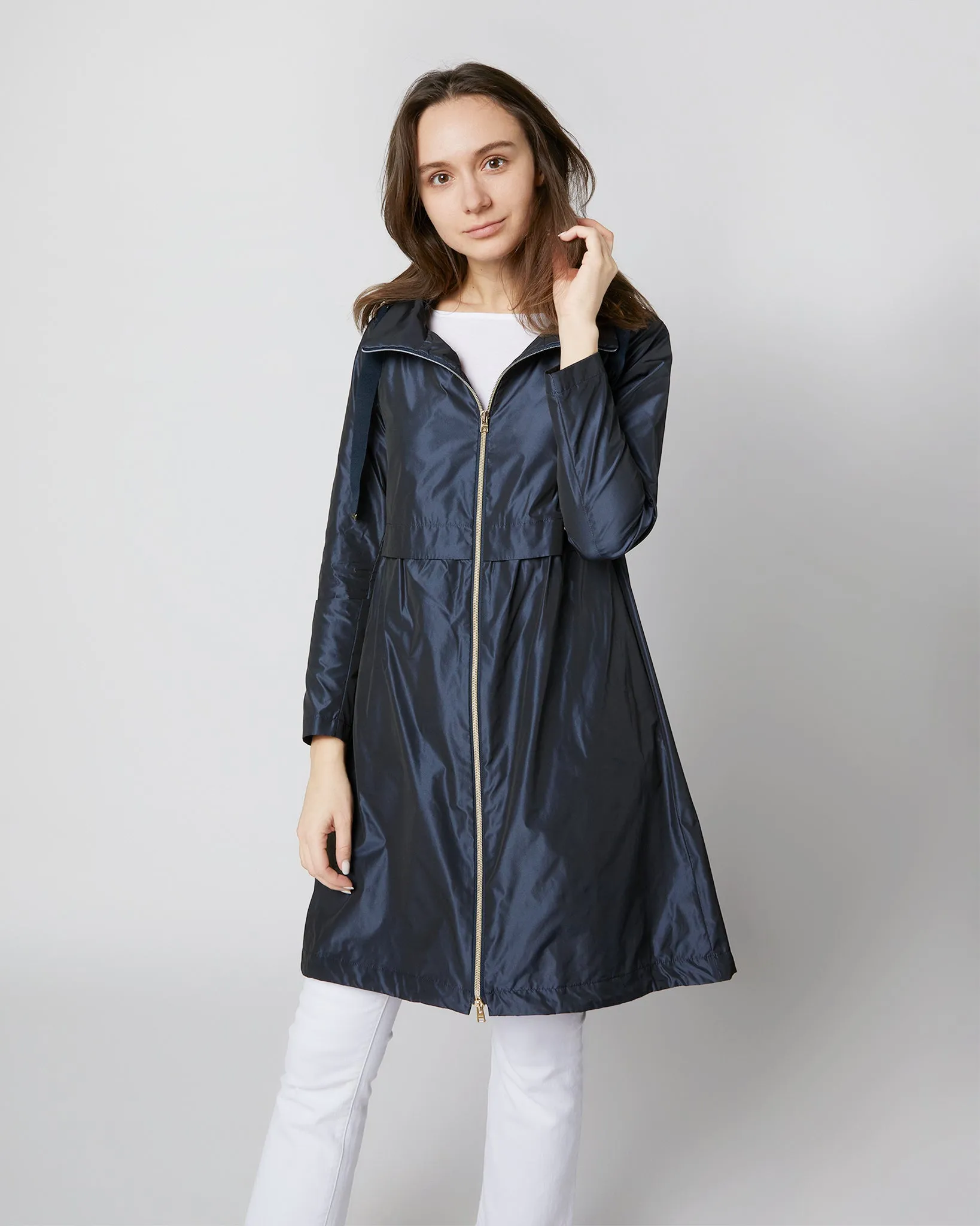 Midi Jacket with Removable Hood in New Blu