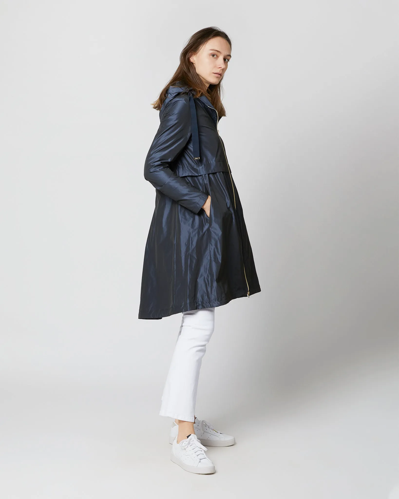 Midi Jacket with Removable Hood in New Blu