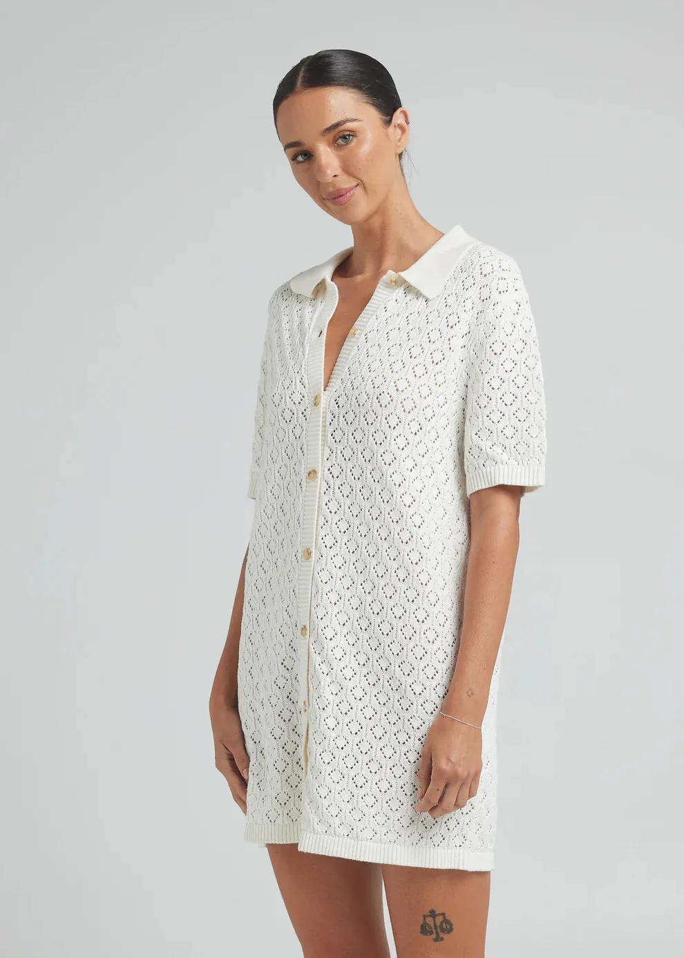 Mimosa Knit Shirt Dress - Gardenia