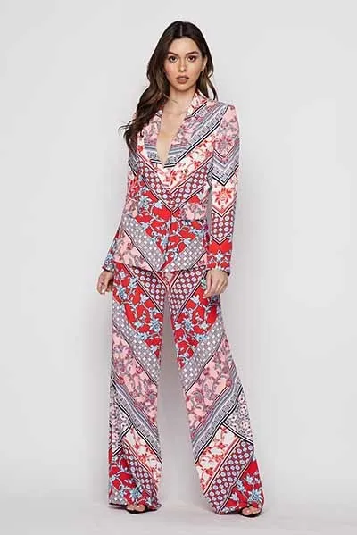 Mix & Match Two Piece Scarf Print Suit Set