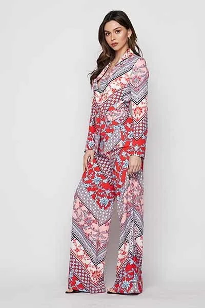 Mix & Match Two Piece Scarf Print Suit Set