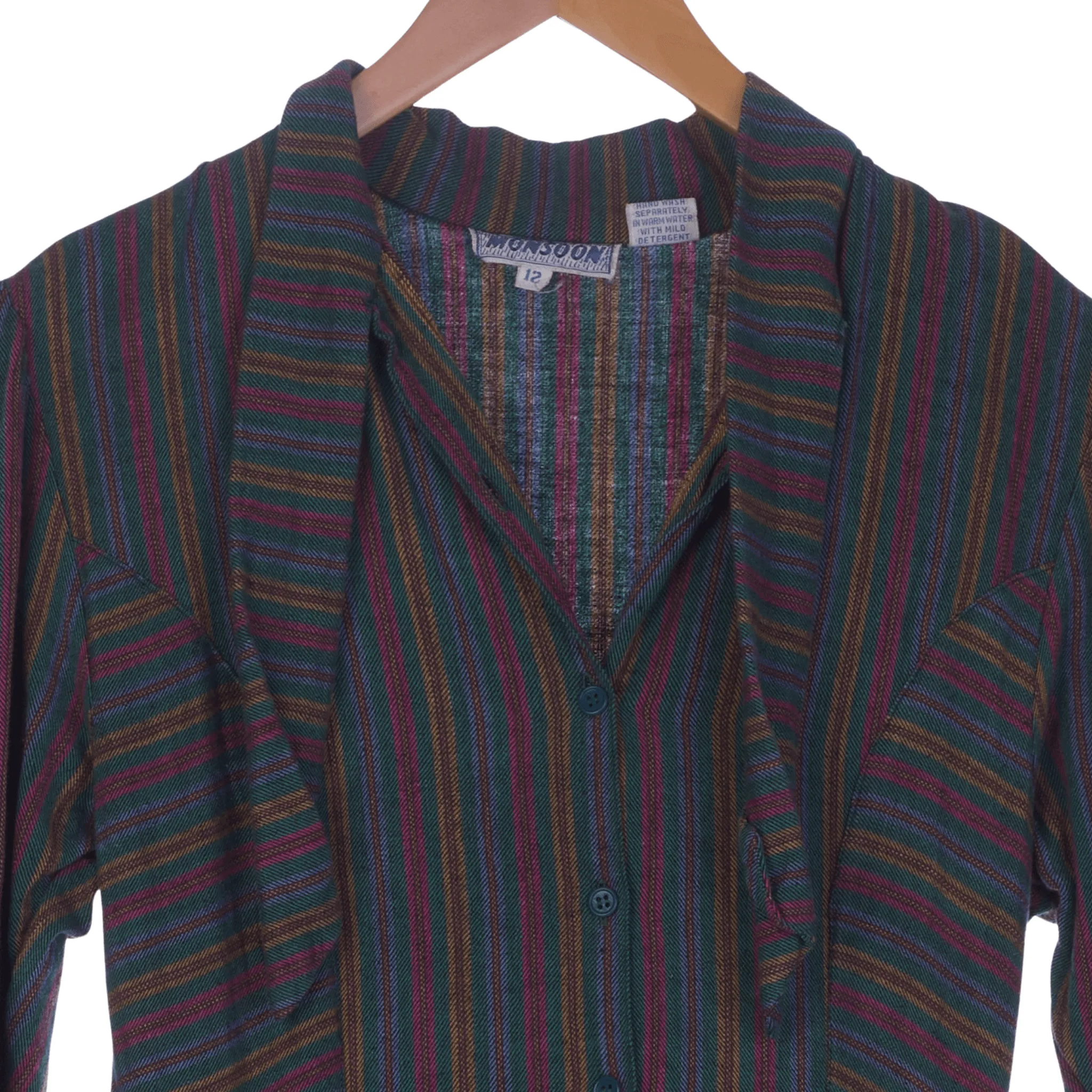 Monsoon Cotton Multi-Coloured Striped Long Sleeved Dress UK Size 12