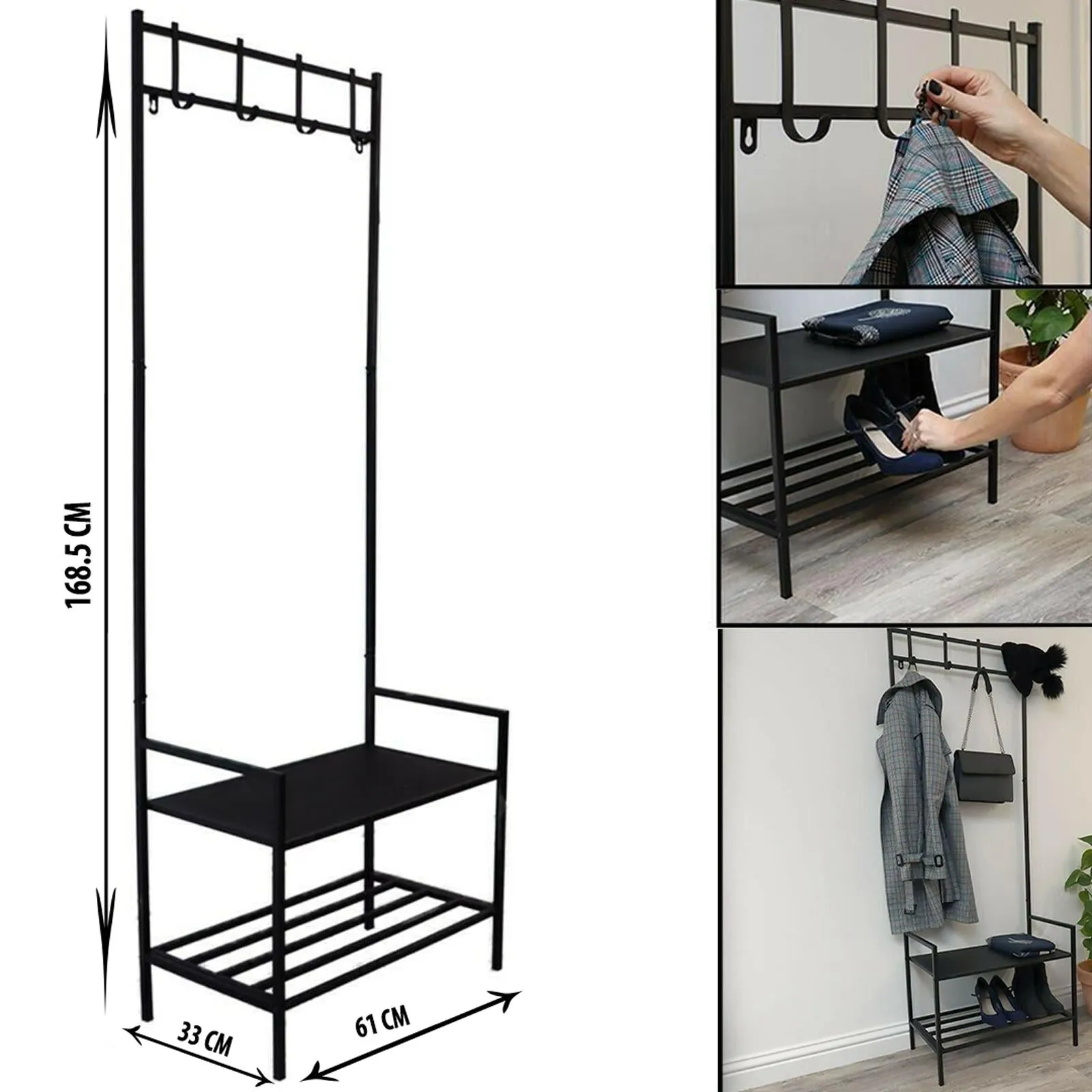 Multi-Functional Standing Coat Rack with Shoe Storage