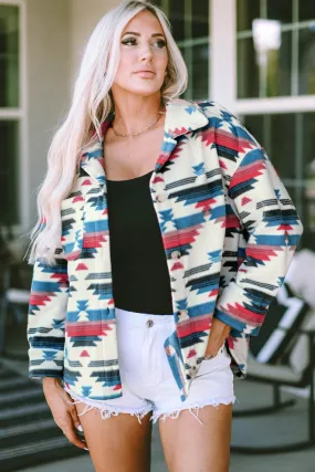 Multicolor Aztec Print Button-up Turn Down Collar Shacket