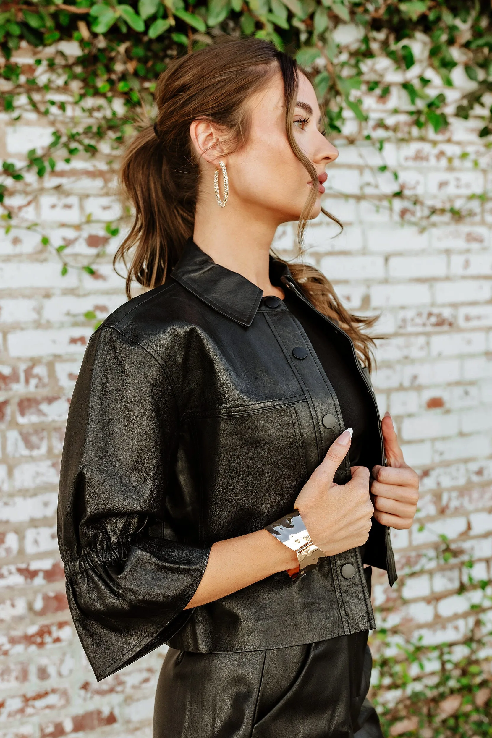 NEW!! Carolina Leather Ruffle Sleeve Jacket in Black by LaMarque