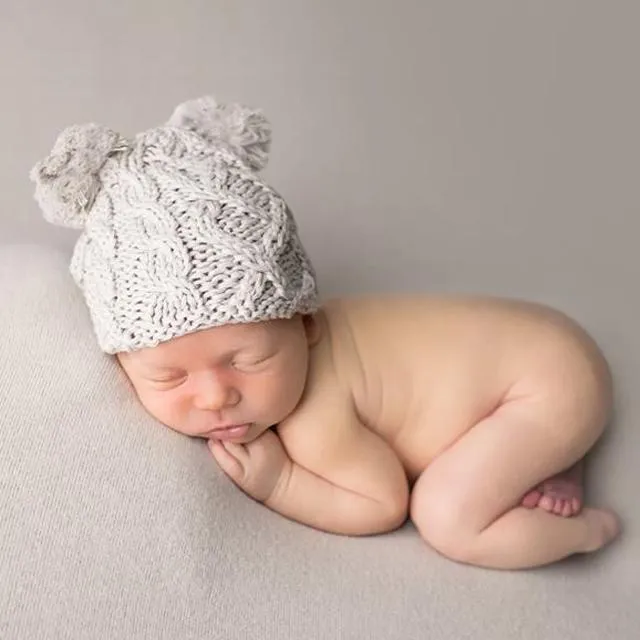 Newborn Aran Birch Double Pom Pom Beanie Hat Infant