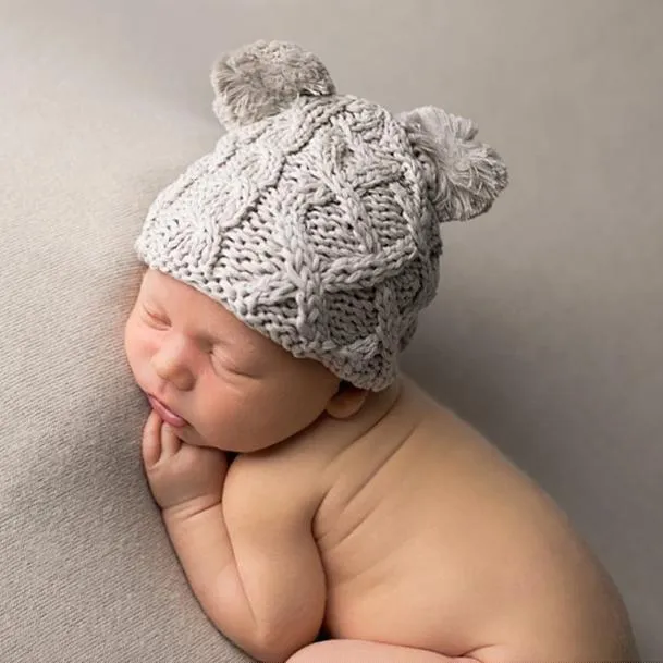 Newborn Aran Birch Double Pom Pom Beanie Hat Infant