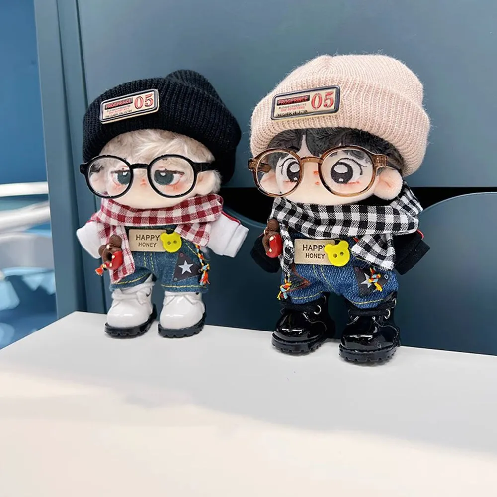 niannyyhouse 10cm Plush Doll Clothes Plaid Scarf Knit Hat Hoodie Bib Pants Glasses Shoes Forest Outfit Doll Accessories Dress Up