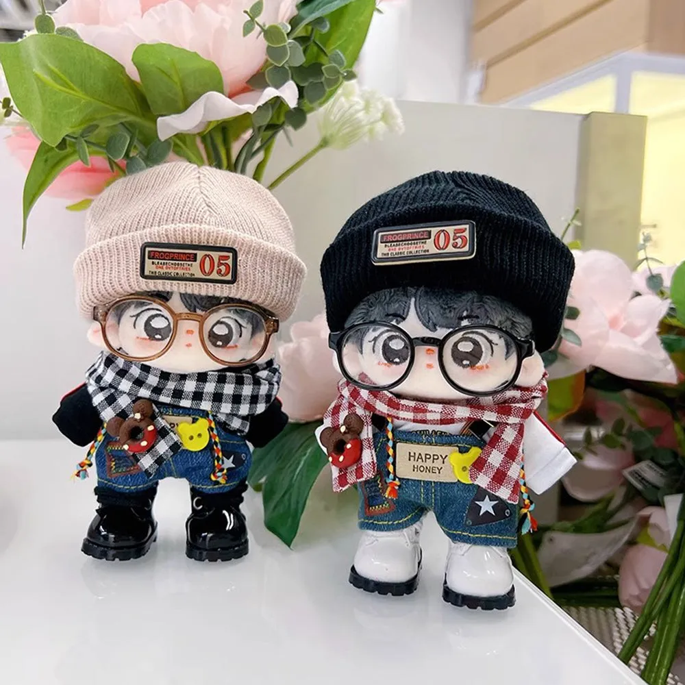 niannyyhouse 10cm Plush Doll Clothes Plaid Scarf Knit Hat Hoodie Bib Pants Glasses Shoes Forest Outfit Doll Accessories Dress Up