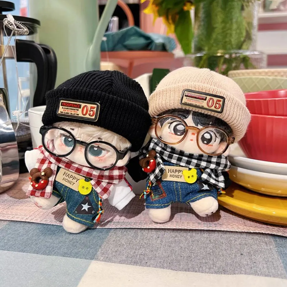 niannyyhouse 10cm Plush Doll Clothes Plaid Scarf Knit Hat Hoodie Bib Pants Glasses Shoes Forest Outfit Doll Accessories Dress Up