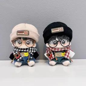 niannyyhouse 10cm Plush Doll Clothes Plaid Scarf Knit Hat Hoodie Bib Pants Glasses Shoes Forest Outfit Doll Accessories Dress Up