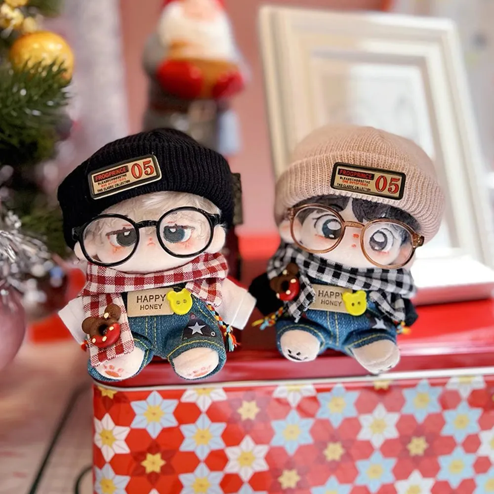 niannyyhouse 10cm Plush Doll Clothes Plaid Scarf Knit Hat Hoodie Bib Pants Glasses Shoes Forest Outfit Doll Accessories Dress Up