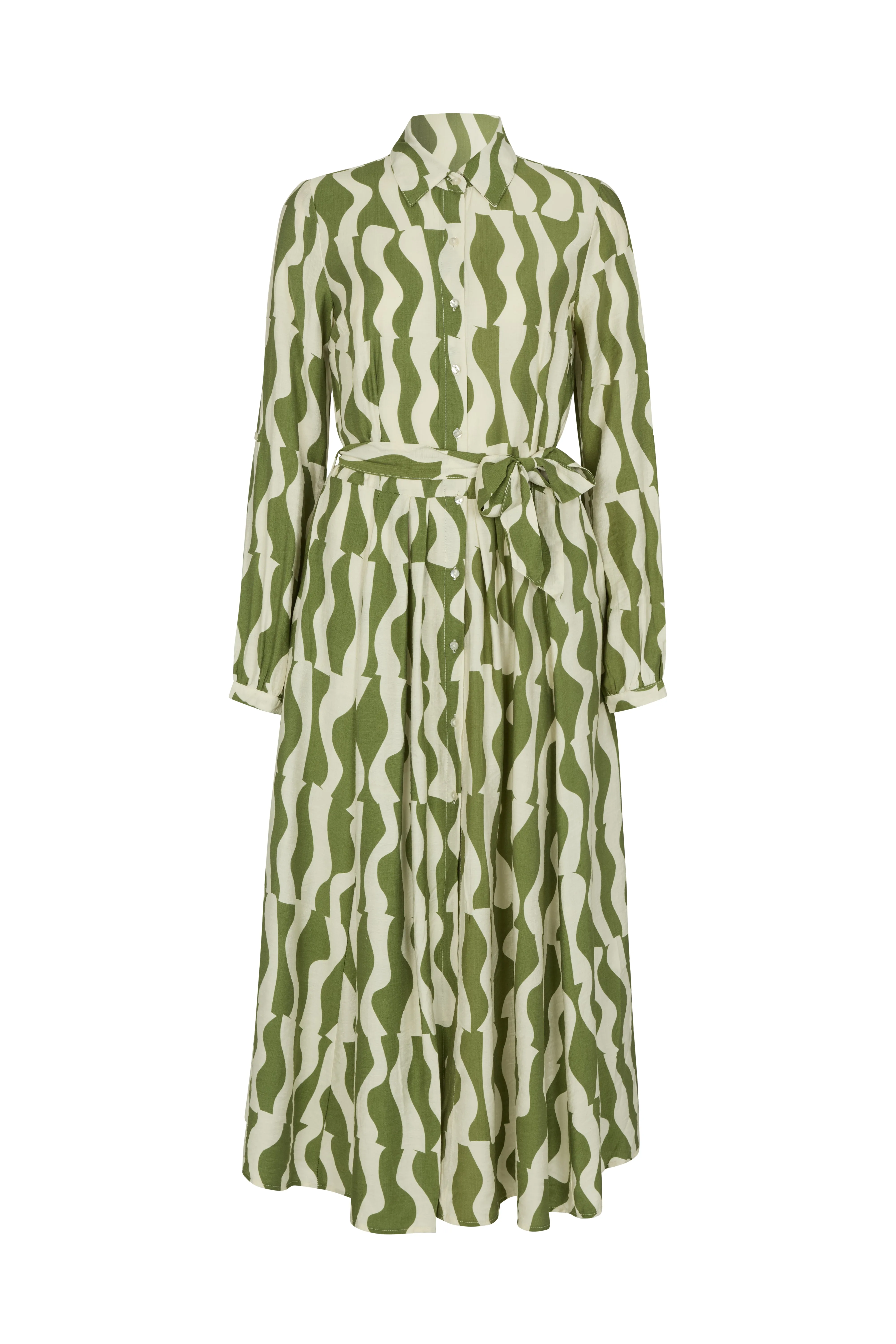 Nora Button Down Abstract Print Midi Dress In Green