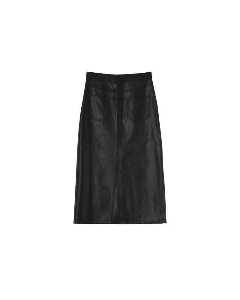 Nory Faux Leather Midi Skirt Black