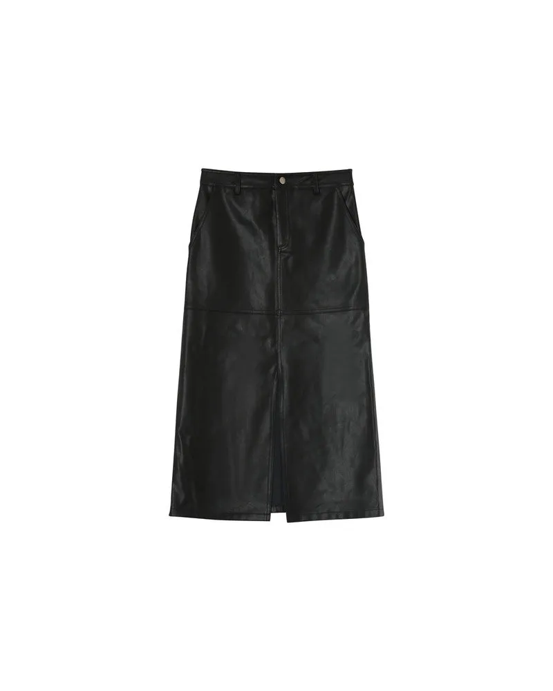 Nory Faux Leather Midi Skirt Black