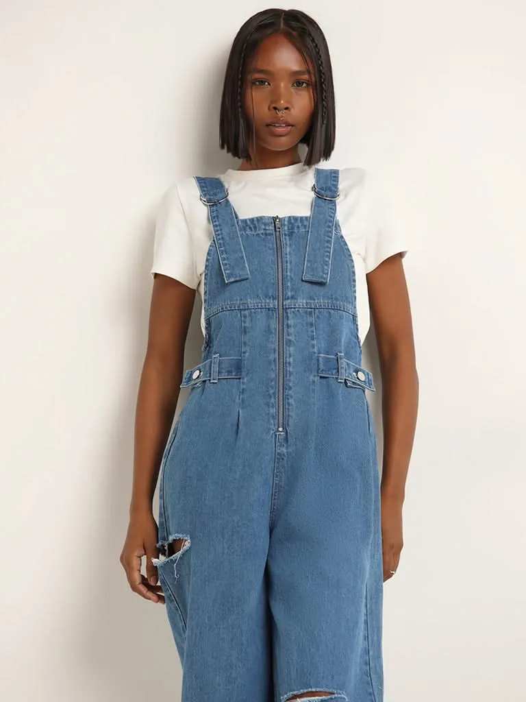 Nuon Blue Cotton Denim Jumpsuit