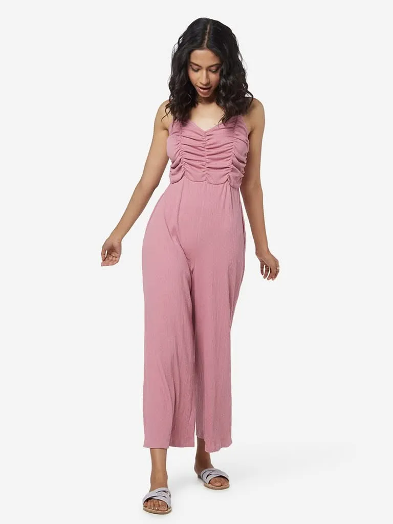 Nuon Pink Ruche Pattern Jumpsuit