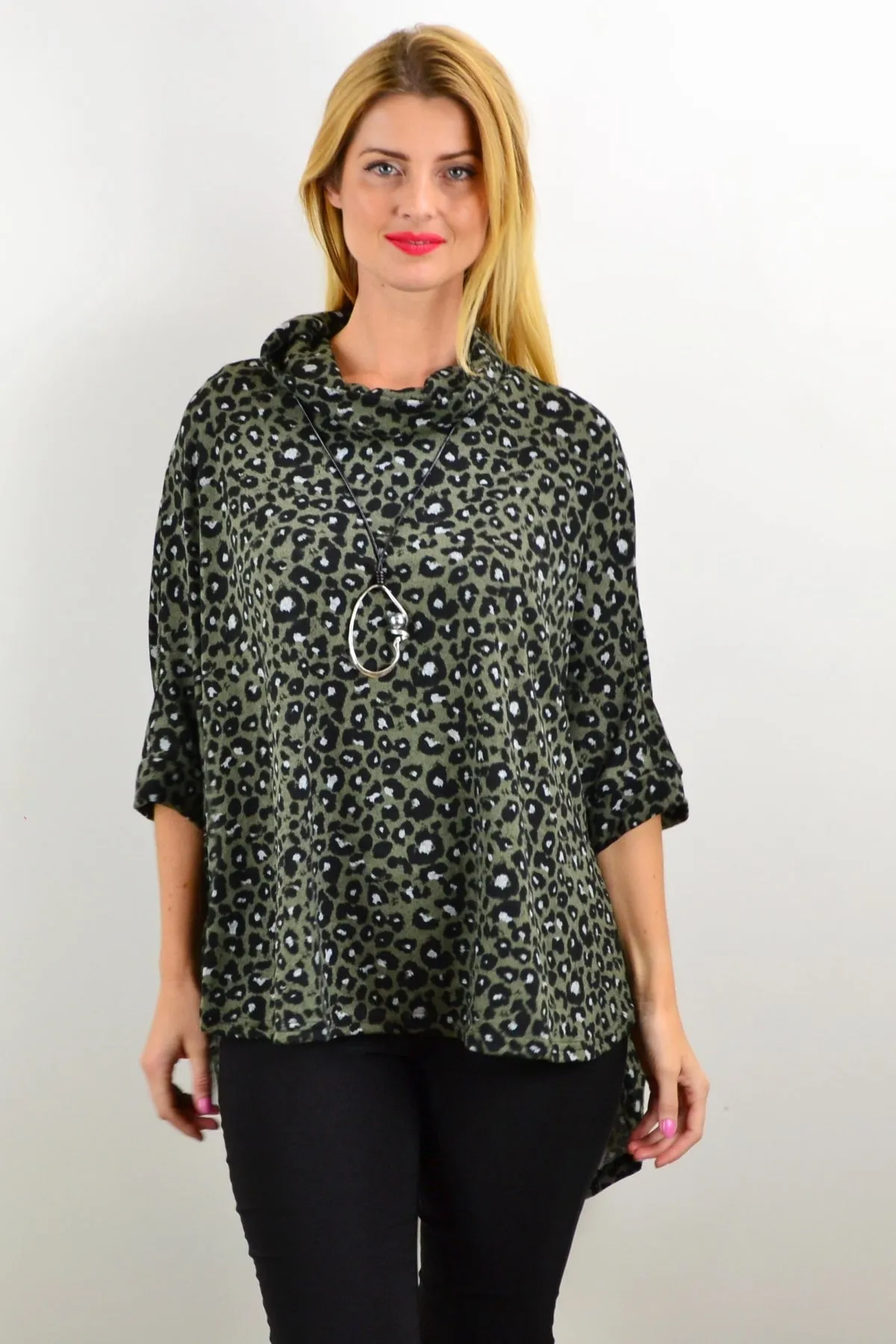 Olive Panther Poncho Tunic Top