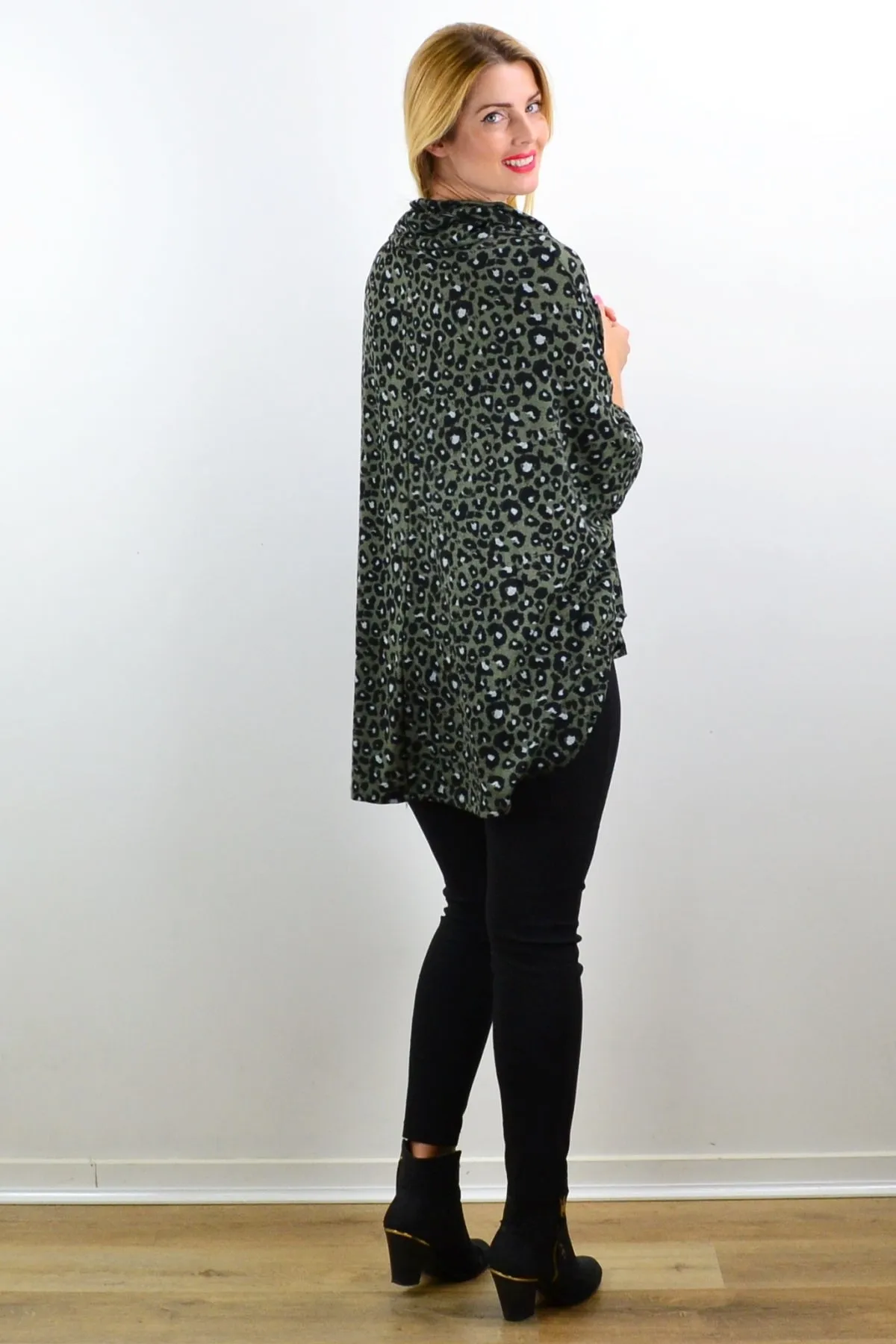 Olive Panther Poncho Tunic Top