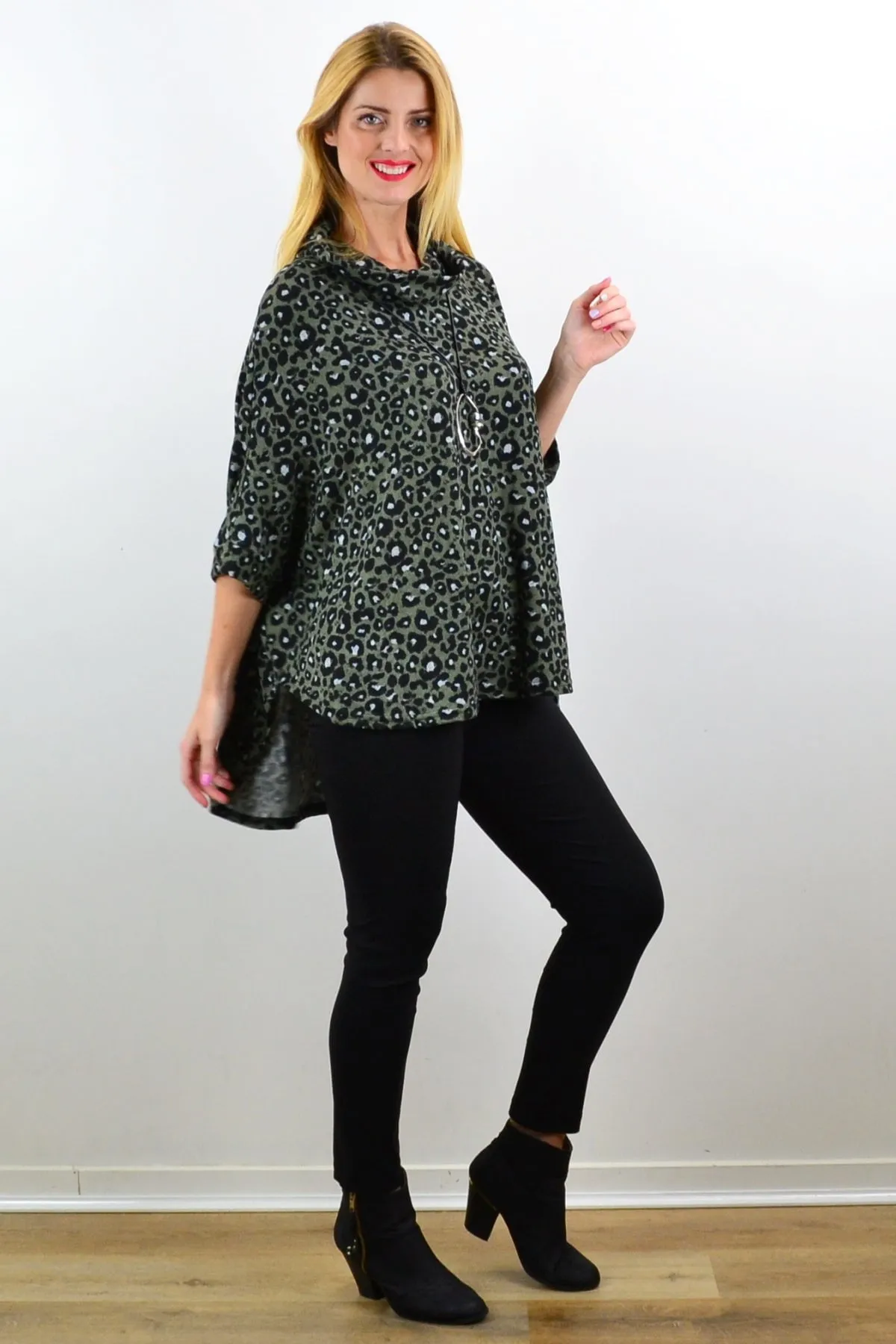 Olive Panther Poncho Tunic Top