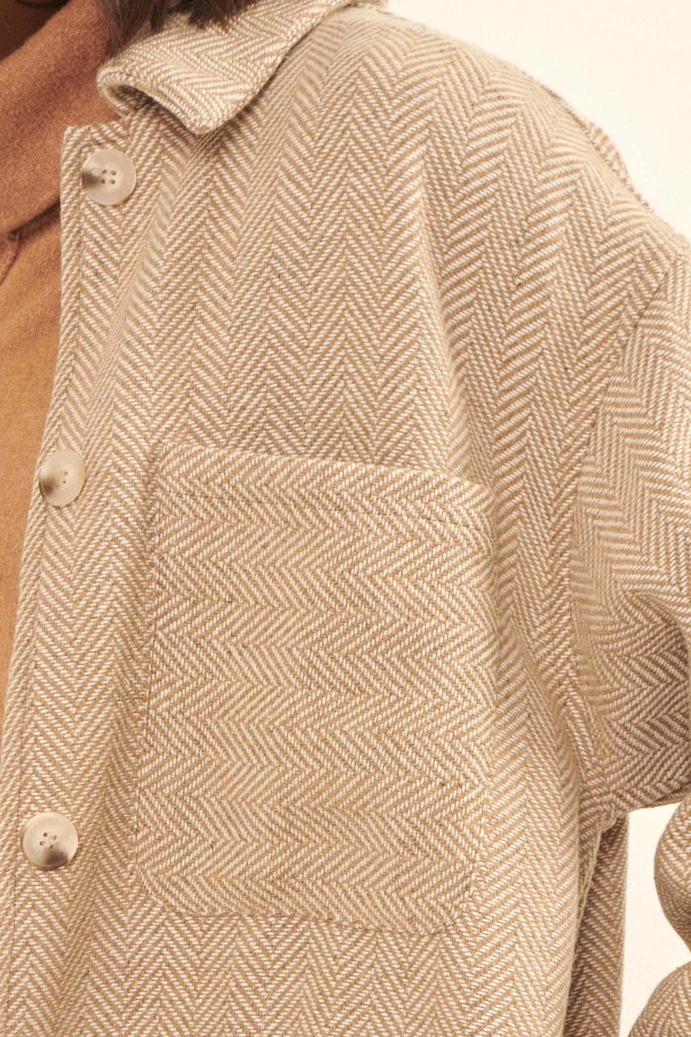 On the Fringe Herringbone Tweed Shacket