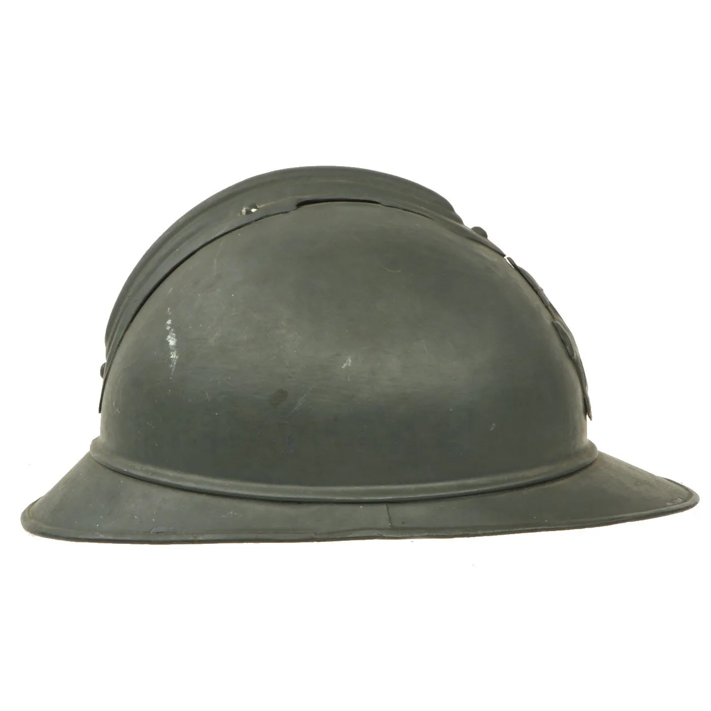 Original French WWI Model 1915 Adrian Helmet in Horizon Blue with Combat Engineer Badge