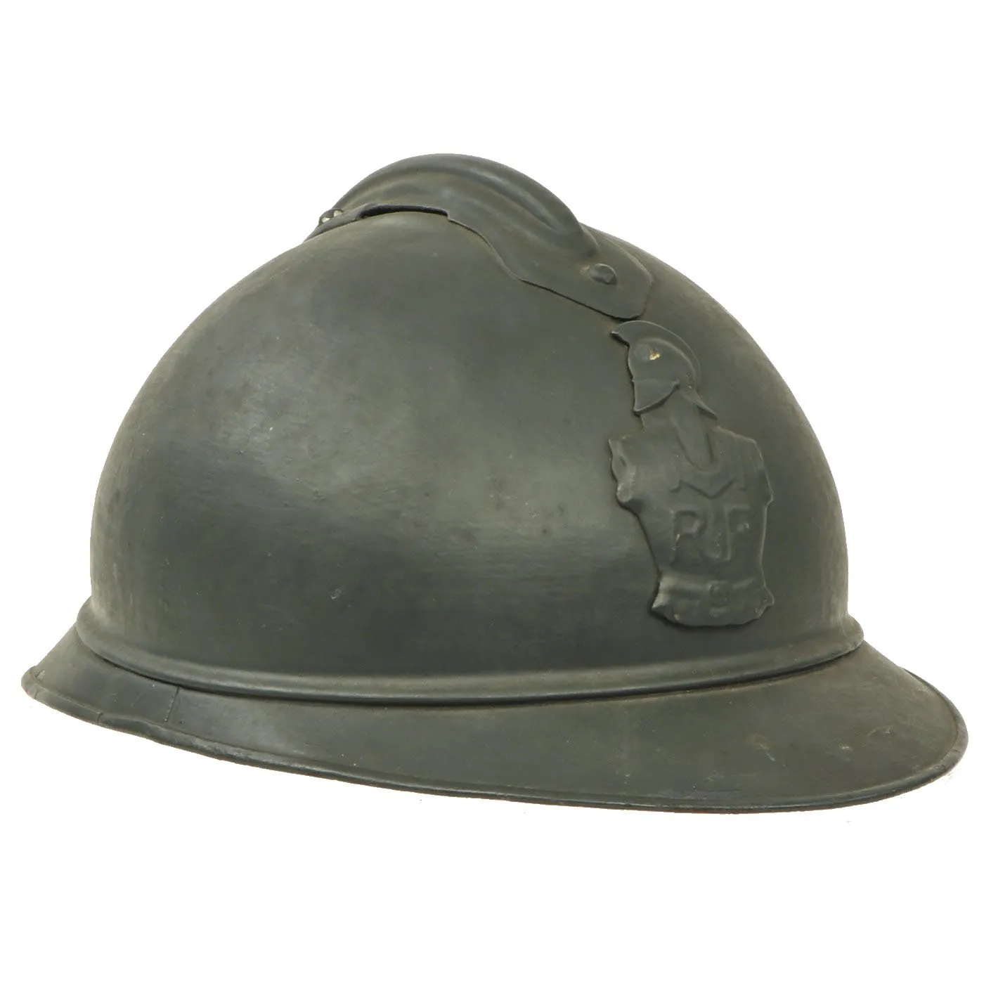 Original French WWI Model 1915 Adrian Helmet in Horizon Blue with Combat Engineer Badge