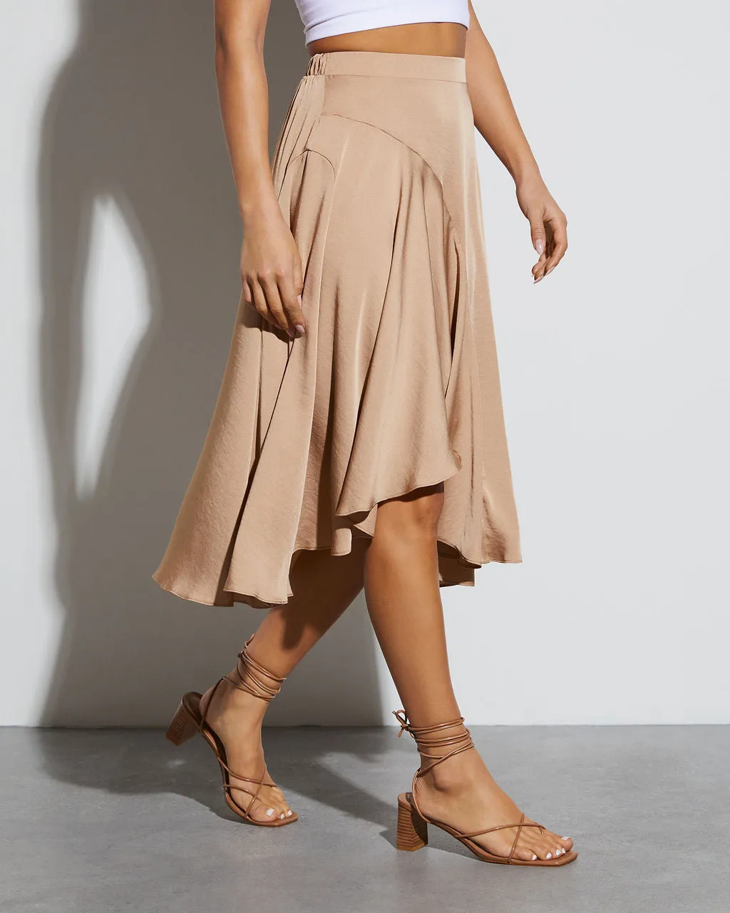 Palmer Satin Ruffle Midi Skirt