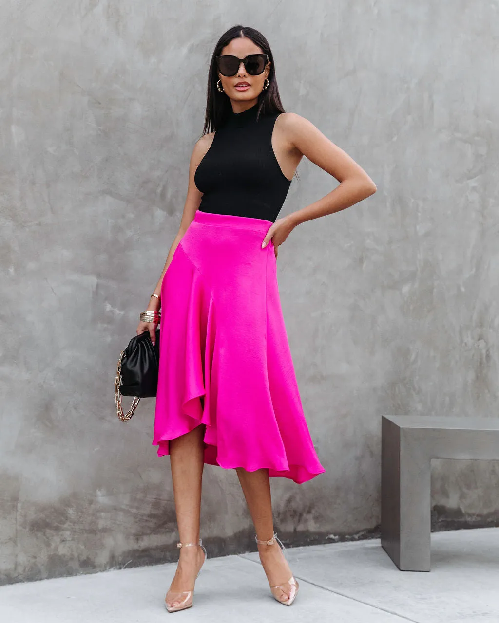 Palmer Satin Ruffle Midi Skirt