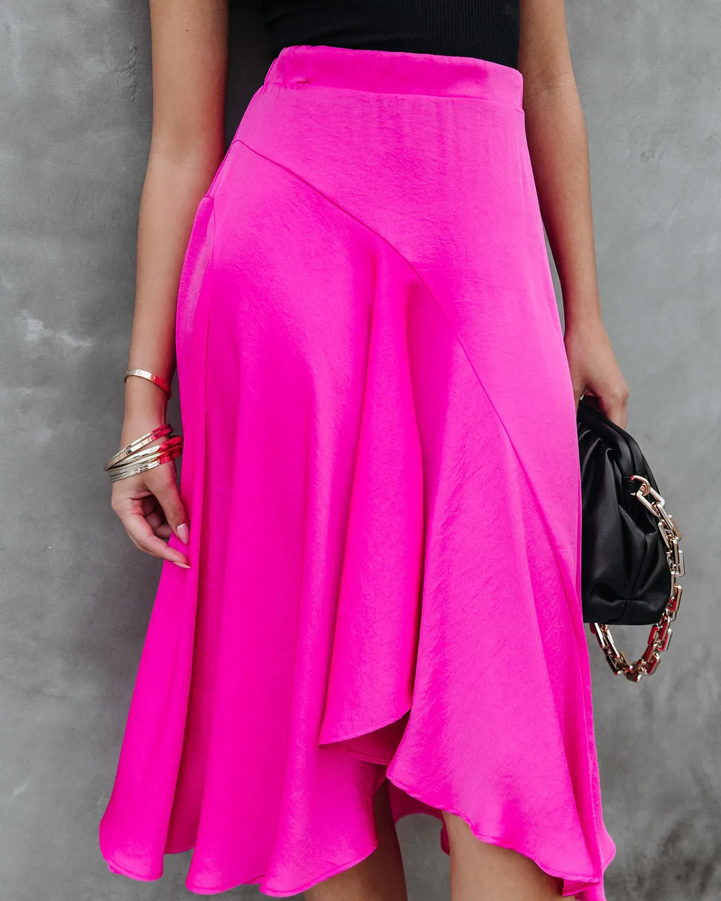 Palmer Satin Ruffle Midi Skirt