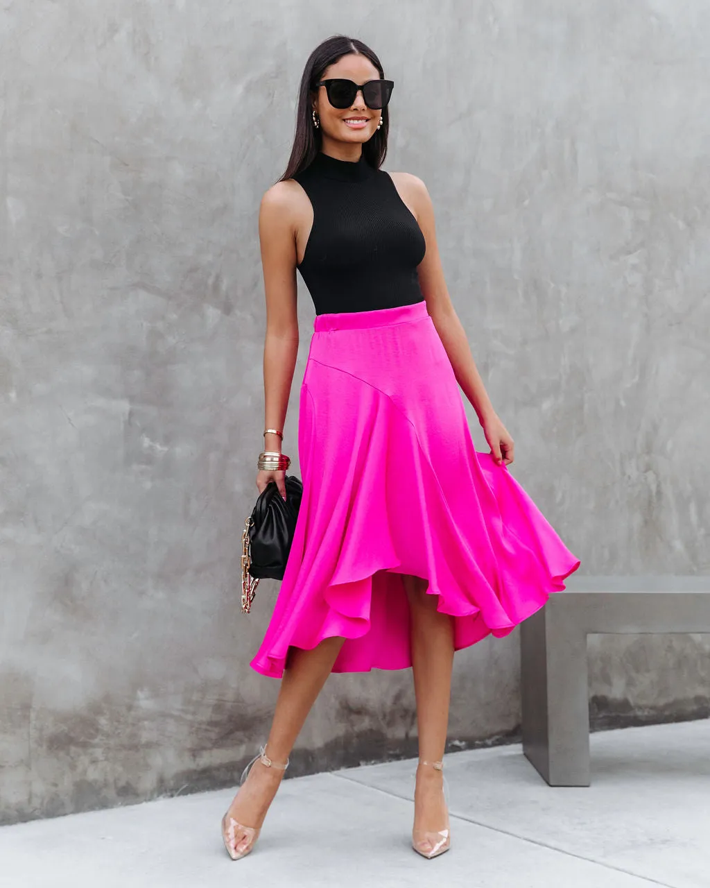 Palmer Satin Ruffle Midi Skirt