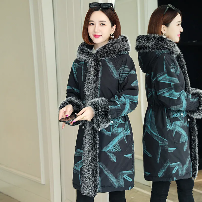 Parka Fur Female Large Fur Collar Cotton Clothes