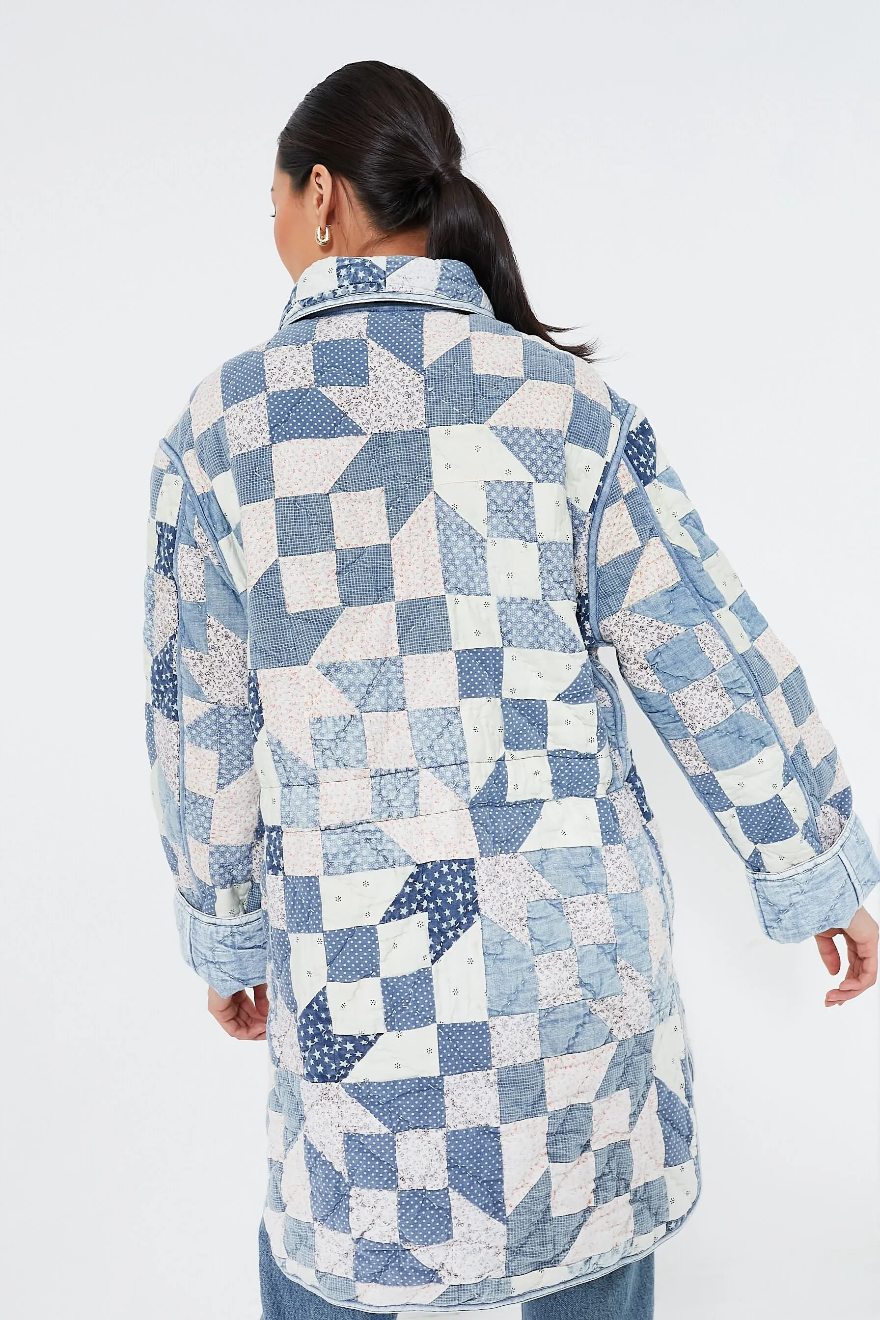 Patchwork Chambray Cotton Blend Reversible Coat