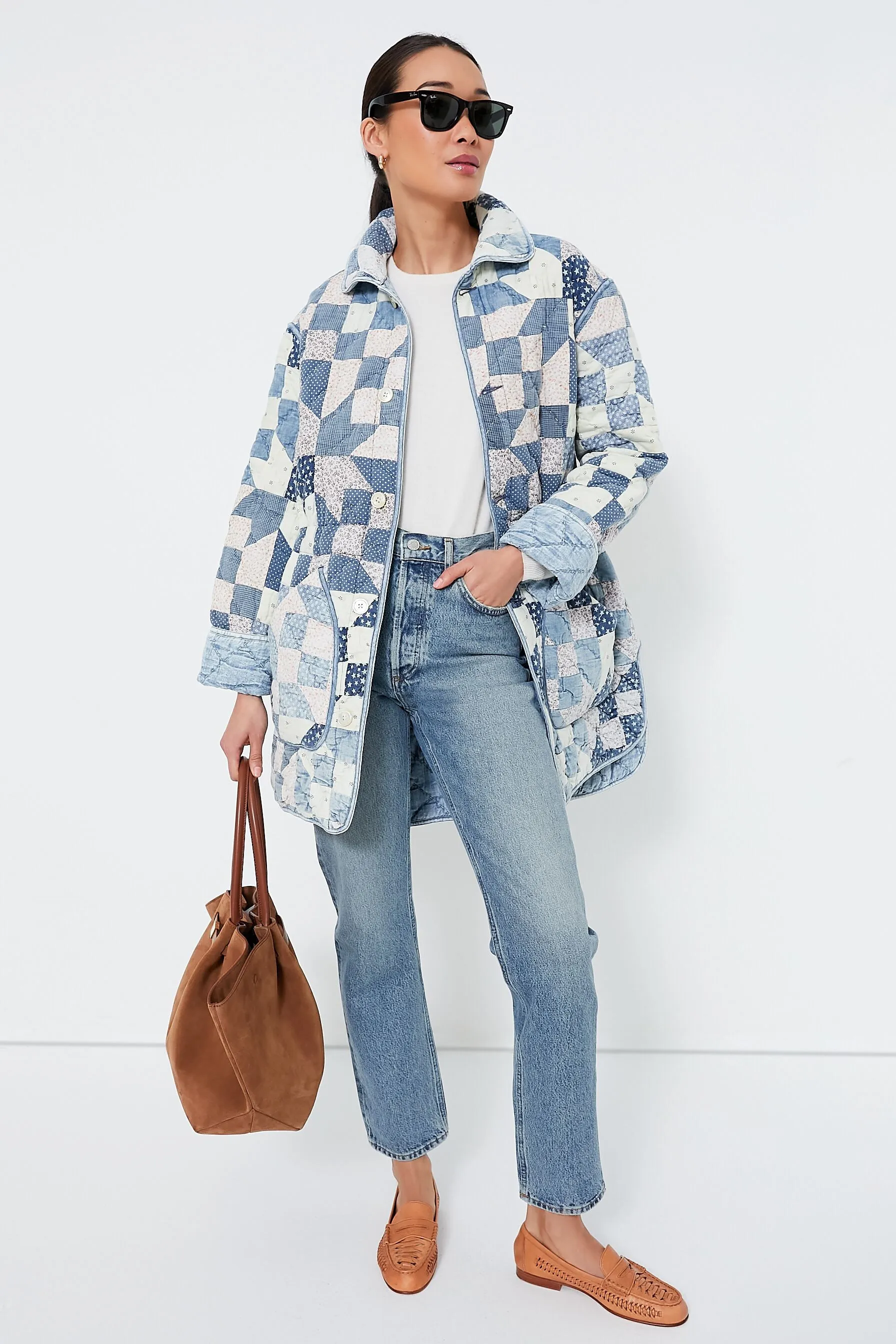 Patchwork Chambray Cotton Blend Reversible Coat