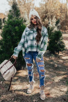 Peppermint Crush Flannel Top In Green